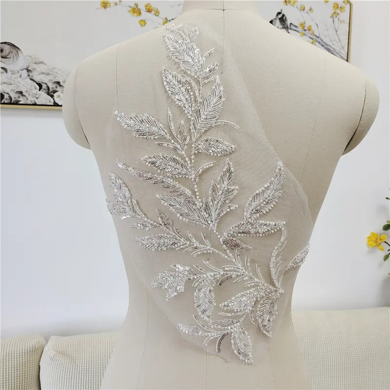 White Flower Sequin Embroidery Patches Fabric For Wedding Evening Dress Accessories Sewing Handmade Applique Repair Crafts