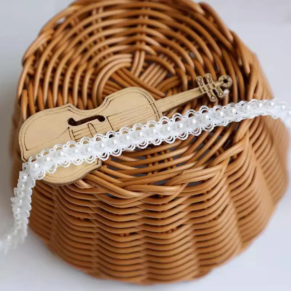 2Yards Beaded Pearl lace Webbing Accessories DIY Dress Decoration Strap Lace
