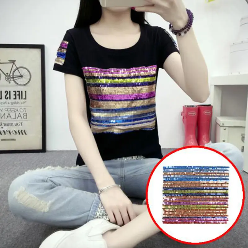1 Pcs 3D Fashion T shirt Women Sequins Patches DIY Clothing Design Patch Mens Christmas Gift Stickers