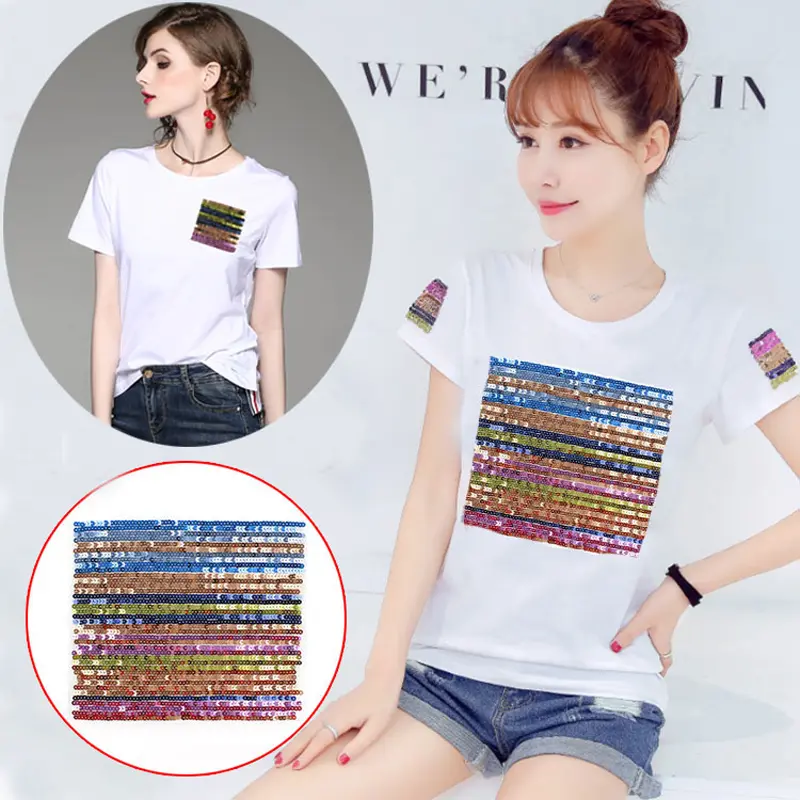 1 Pcs 3D Fashion T shirt Women Sequins Patches DIY Clothing Design Patch Mens Christmas Gift Stickers
