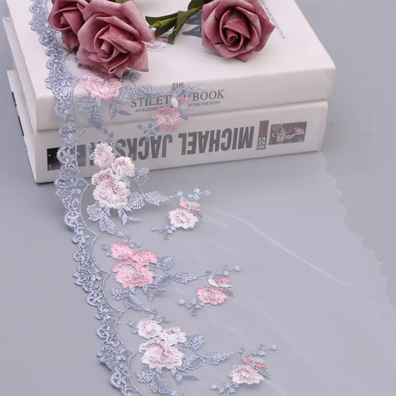 1 Yard Pink Embroidery Decoration Lace Fabric Lace Clothing Accessories Decoration Doll Dress 10CM Wide