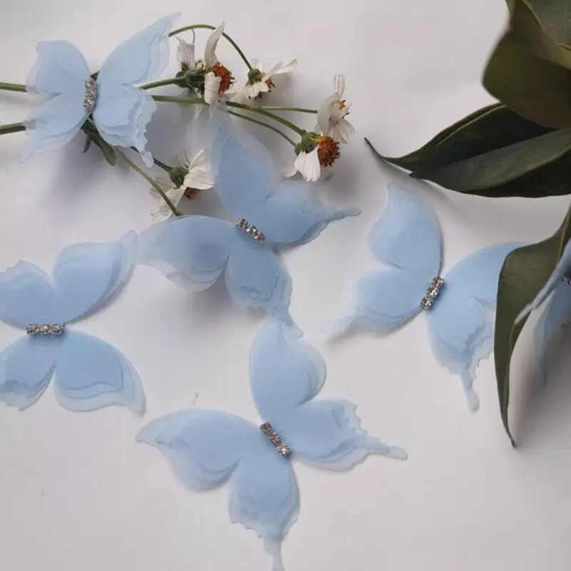 10 Pcs Three Layer Solid Color Chiffon Butterfly Wing Cloth Stickers DIY Materials Clothing Curtains Accessories