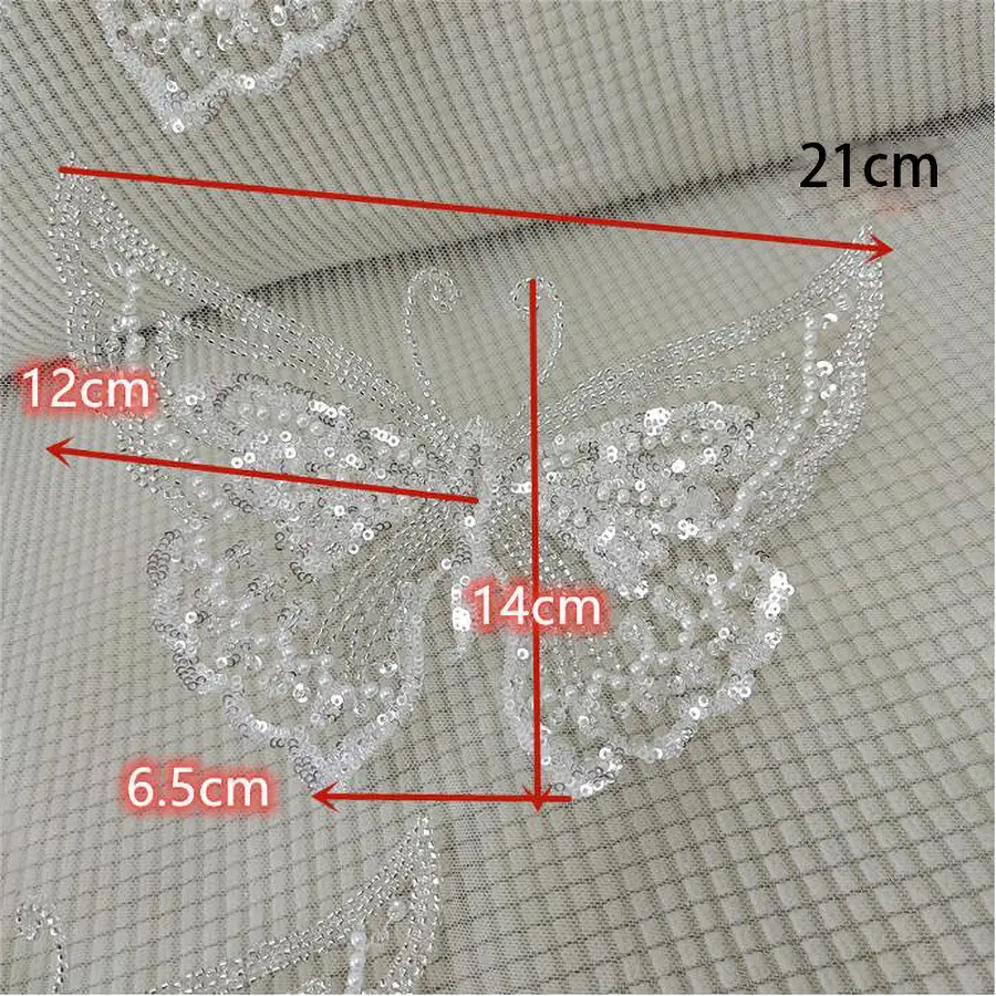 1Pc White Butterfly Patch Handmade For Wedding Dress Clothing  Applique Decoration Beads Sequins Patch Pearl