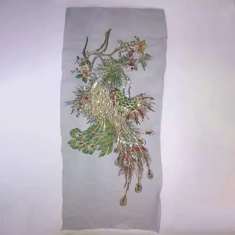 1Pc Sequins Embroidered Peacock Applique Trimming Sew On Patch Wedding Gown Dress DIY Crafts