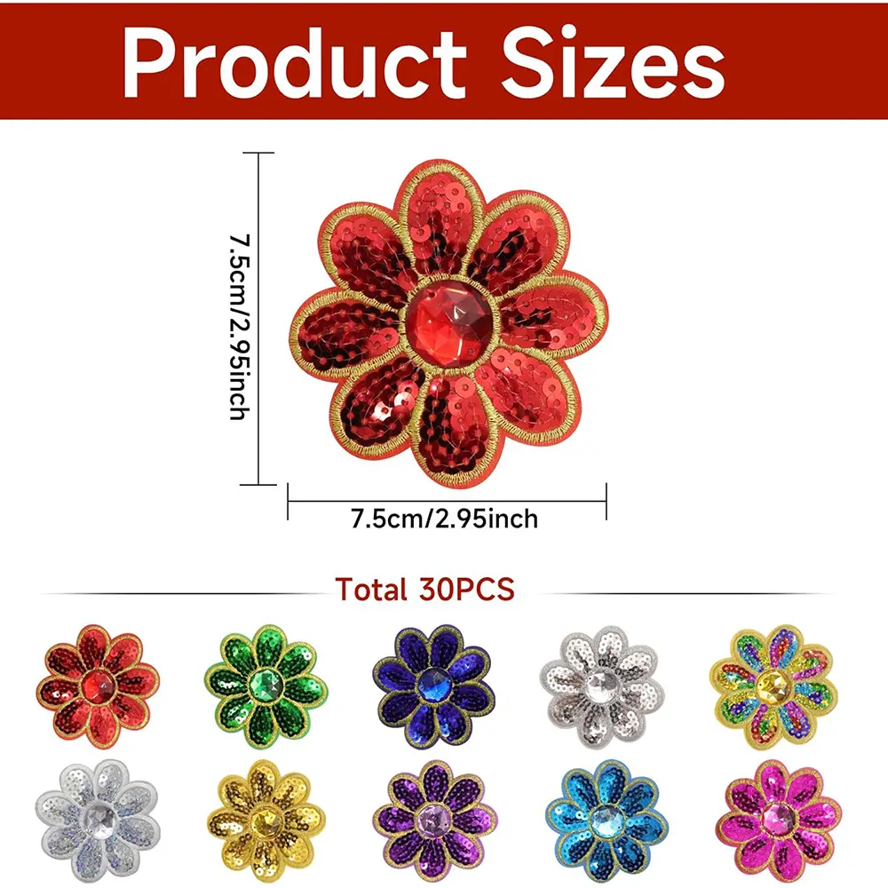 5Pcs Flower Sequined Appliques Iron on Embroidered Patches for Clothing Bags  Jackets Jeans Curtain DIY Accessory Craft Decal