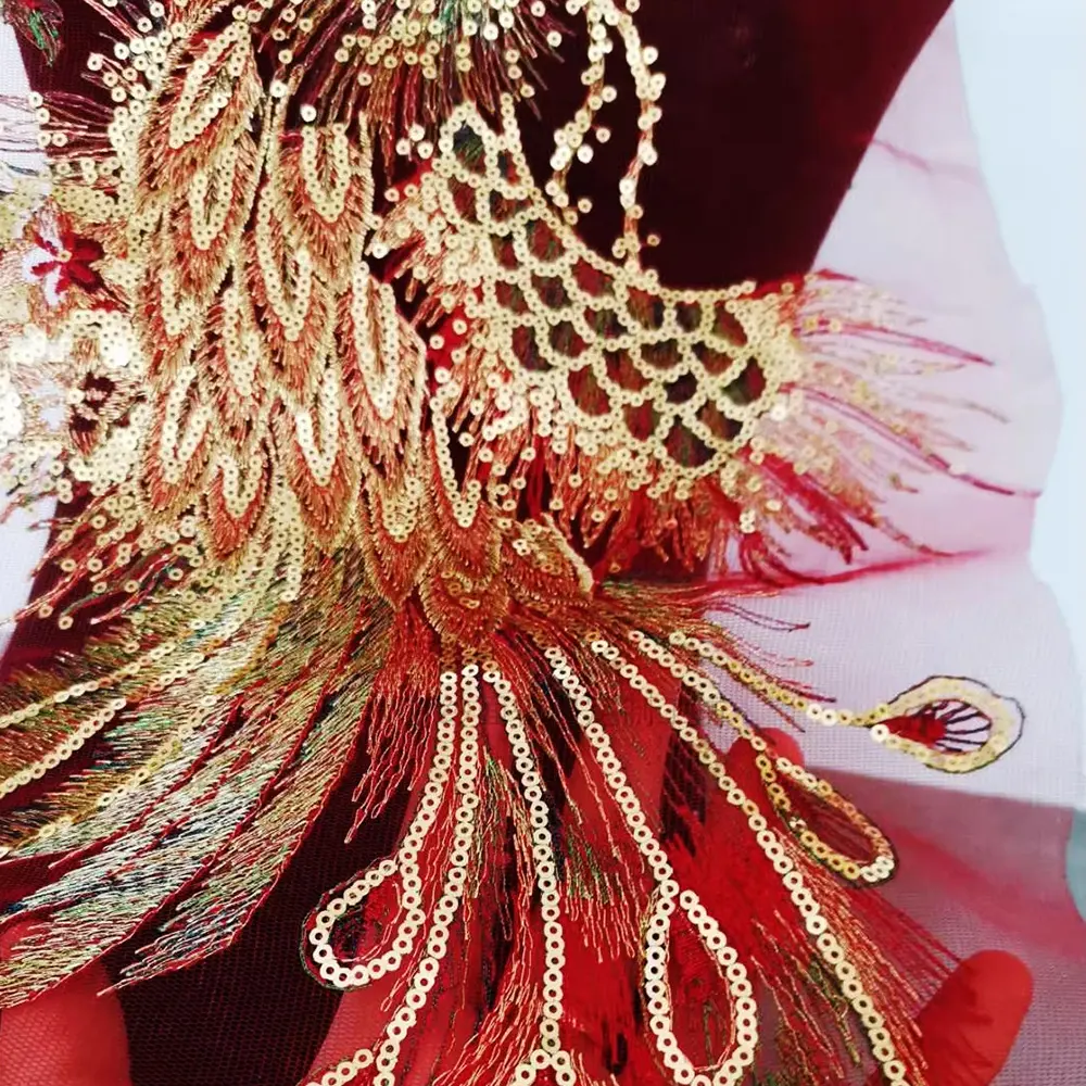 1Pc Sequins Embroidered Peacock Applique Trimming Sew On Patch Wedding Gown Dress DIY Crafts