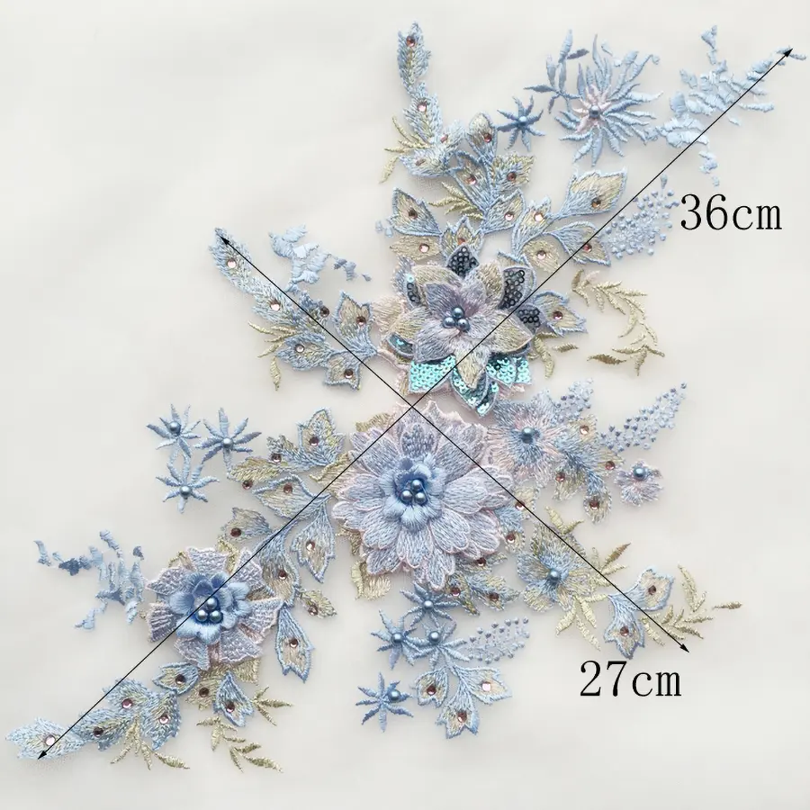 1Pcs Beaded Beautiful Piece Handmade Pearls Crystal Rhinestone Patch Wedding Dress Applique Accessories Patch