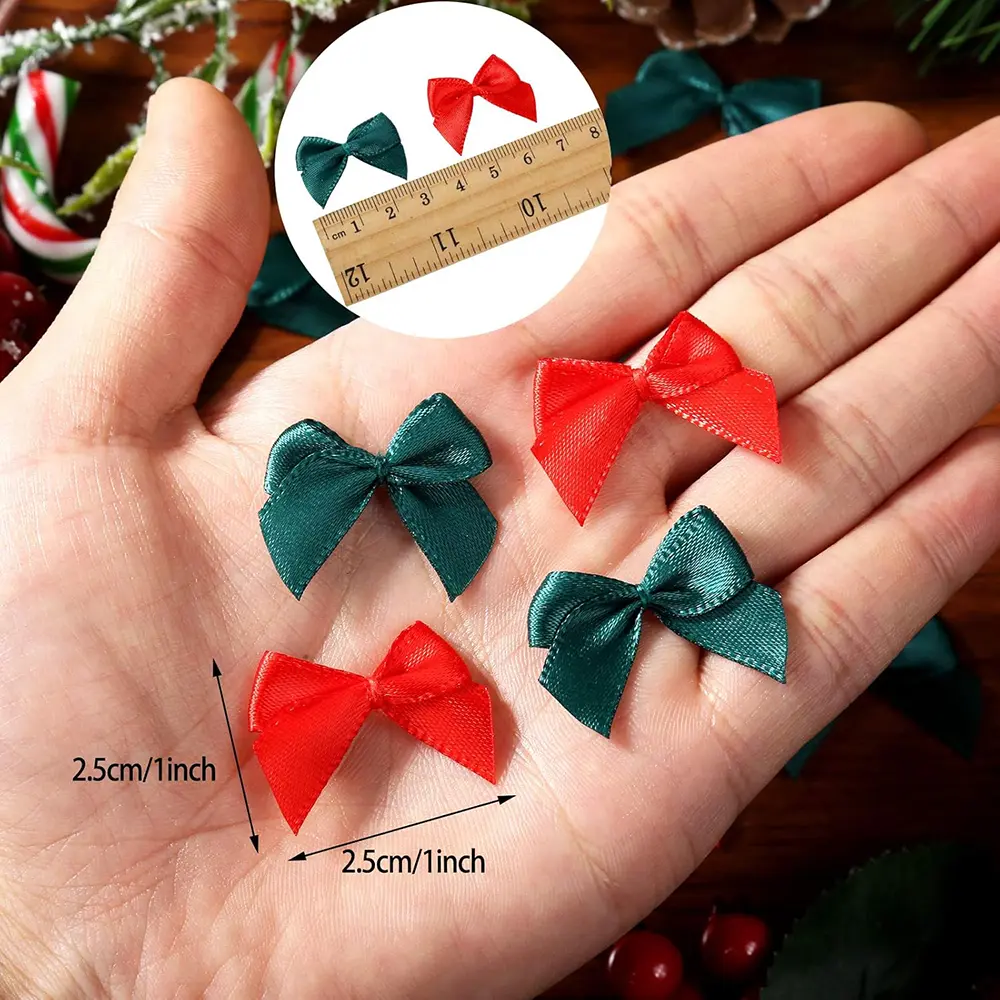 100 Pcs Red and Green Ribbon Small Bow Patches Polyester Ribbon DIY Clothing Ribbon Accessories Patches
