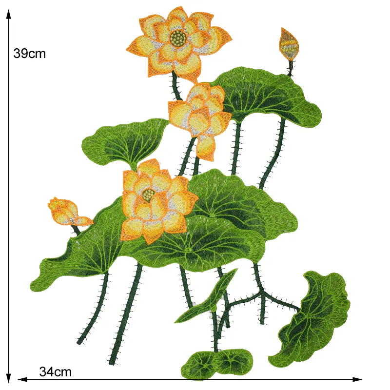 1 Piece of Lotus Embroidery Patch Sticker DIY Sewing Clothes Bag Jacket Accessories 36 * 31CM