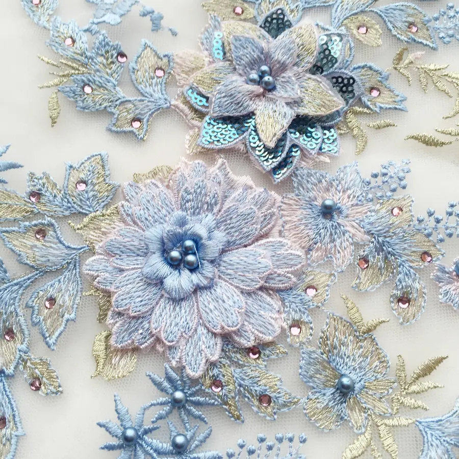 1Pcs Beaded Beautiful Piece Handmade Pearls Crystal Rhinestone Patch Wedding Dress Applique Accessories Patch