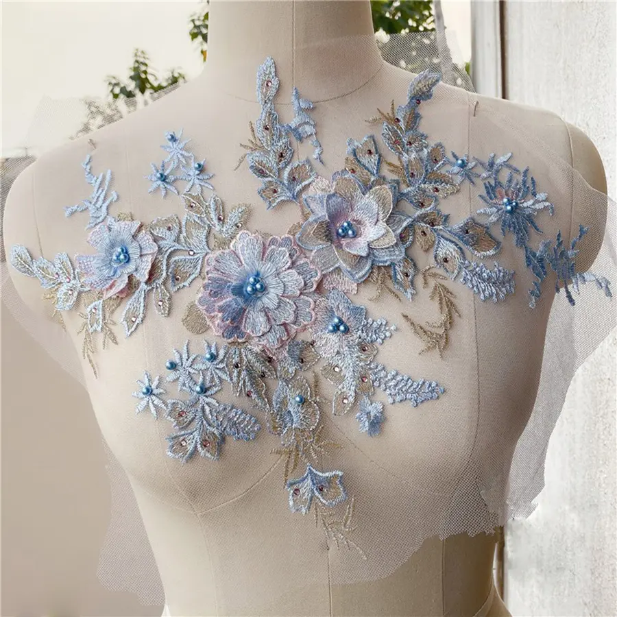 1Pcs Beaded Beautiful Piece Handmade Pearls Crystal Rhinestone Patch Wedding Dress Applique Accessories Patch