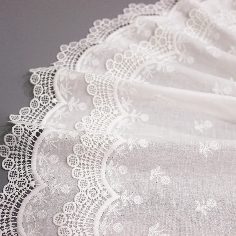 1 Yard White Embroidery Flower Lace Fabric Double-Layer Border DIY Clothing Dress Accessories 22CM Wide