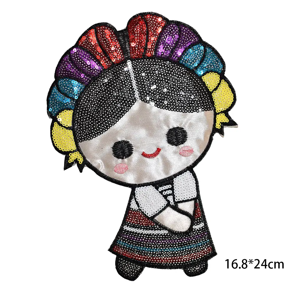 1 Pcs Embroidered Little Girl Sequin Ironing Patch Decoration Clothing Craft Patch