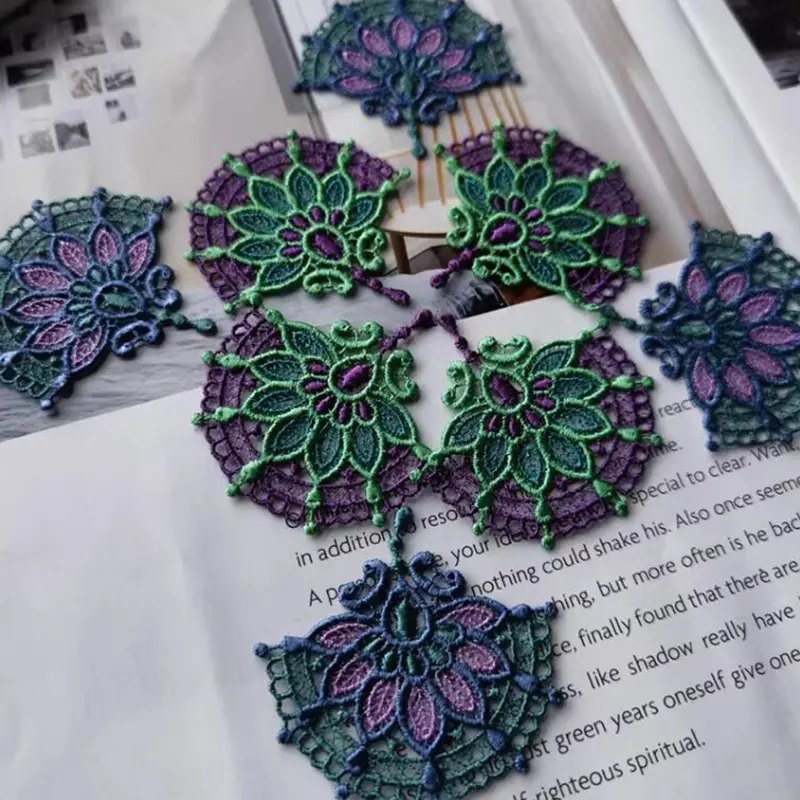 10Pcs Green Purple Gradient Embroidered Fan Lace Fabric Patch Used for Decorating Clothing Embroidered Lace Patch 5.5*5.5CM