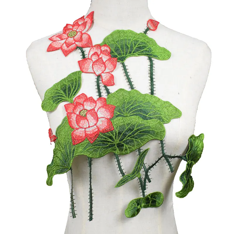 1 Piece of Lotus Embroidery Patch Sticker DIY Sewing Clothes Bag Jacket Accessories 36 * 31CM