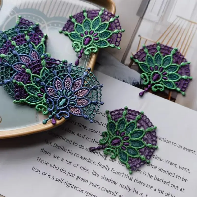 10Pcs Green Purple Gradient Embroidered Fan Lace Fabric Patch Used for Decorating Clothing Embroidered Lace Patch 5.5*5.5CM