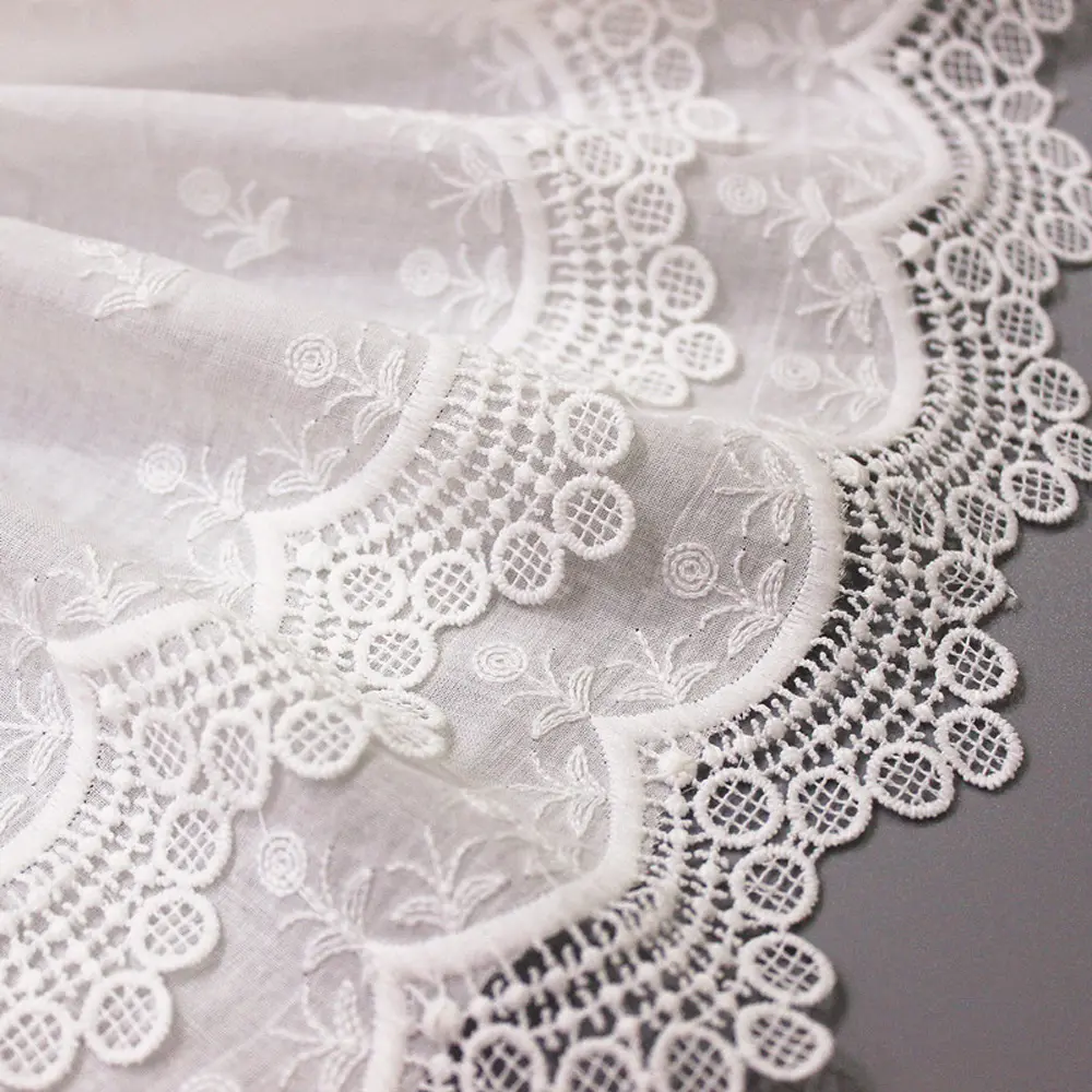 1 Yard White Embroidery Flower Lace Fabric Double-Layer Border DIY Clothing Dress Accessories 22CM Wide