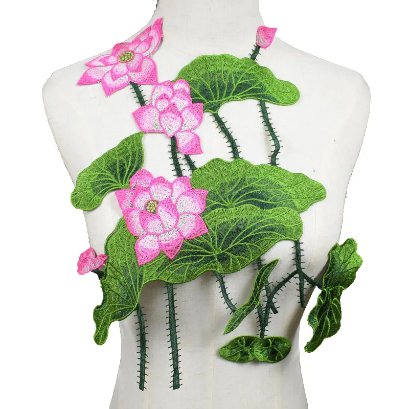 1 Piece of Lotus Embroidery Patch Sticker DIY Sewing Clothes Bag Jacket Accessories 36 * 31CM