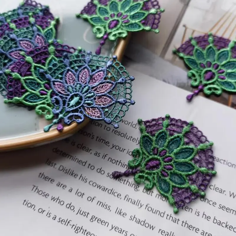 10Pcs Green Purple Gradient Embroidered Fan Lace Fabric Patch Used for Decorating Clothing Embroidered Lace Patch 5.5*5.5CM