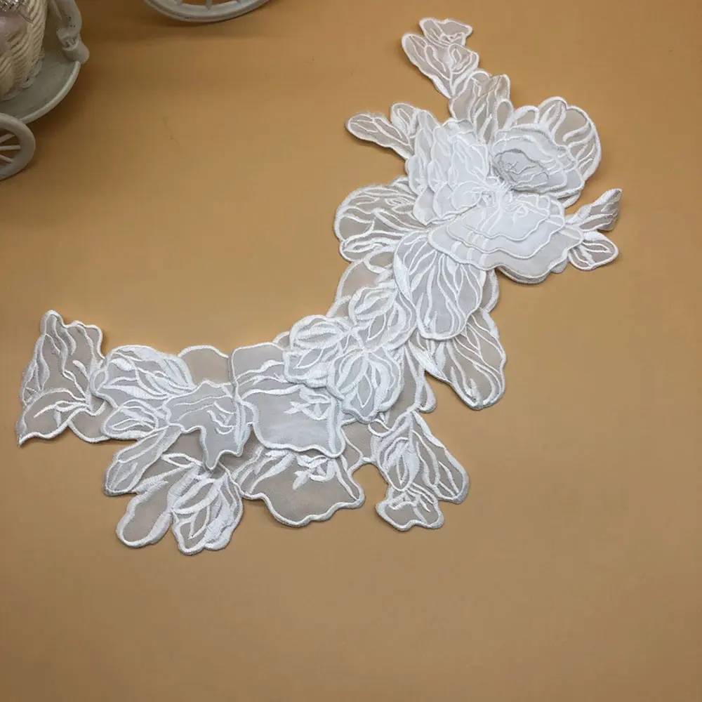 1Pc Embroidered Flowers Lace Patch DIY Wedding Decoration Applique Craft Accessories 33*10.5cm