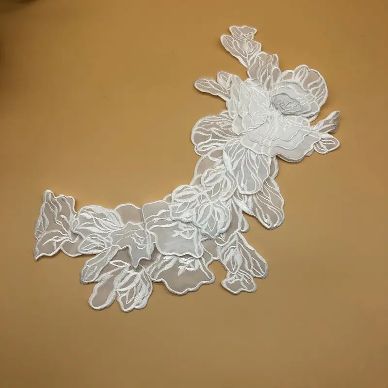 1Pc Embroidered Flowers Lace Patch DIY Wedding Decoration Applique Craft Accessories 33*10.5cm