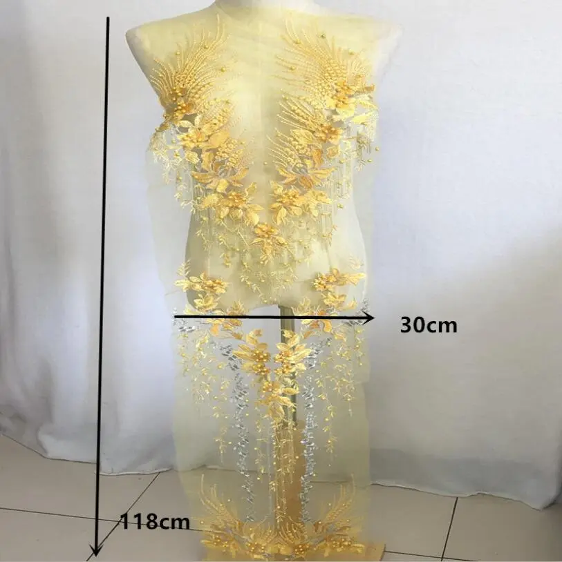Pink Blue Sequin Pearl Appliques Sew On Patches Lace Fabric Neckline Collar Mesh Embroidery For Wedding Gown DIY Decoration
