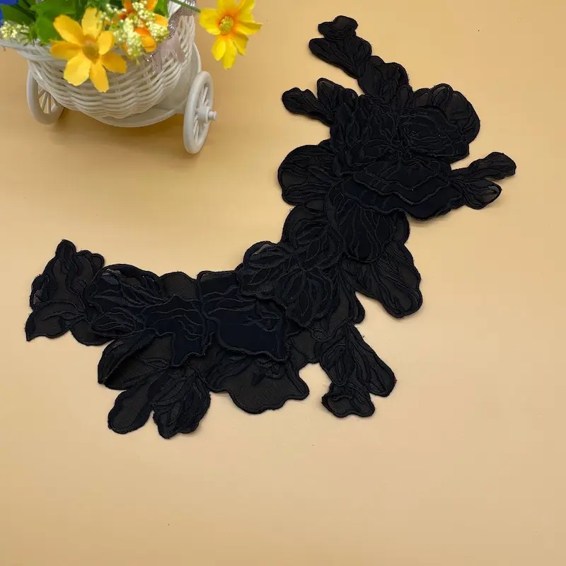 1Pc Embroidered Flowers Lace Patch DIY Wedding Decoration Applique Craft Accessories 33*10.5cm