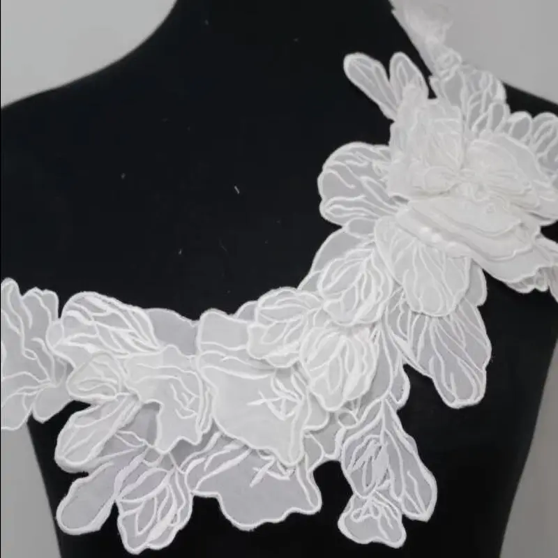 1Pc Embroidered Flowers Lace Patch DIY Wedding Decoration Applique Craft Accessories 33*10.5cm