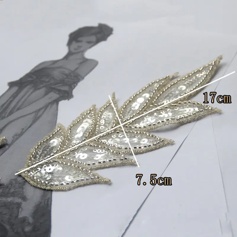 2Pcs Champagne Embroidery Flower Leaf Patch Lace Fabric Patches Sewing Clothing Wedding Dress Clothes Accessories