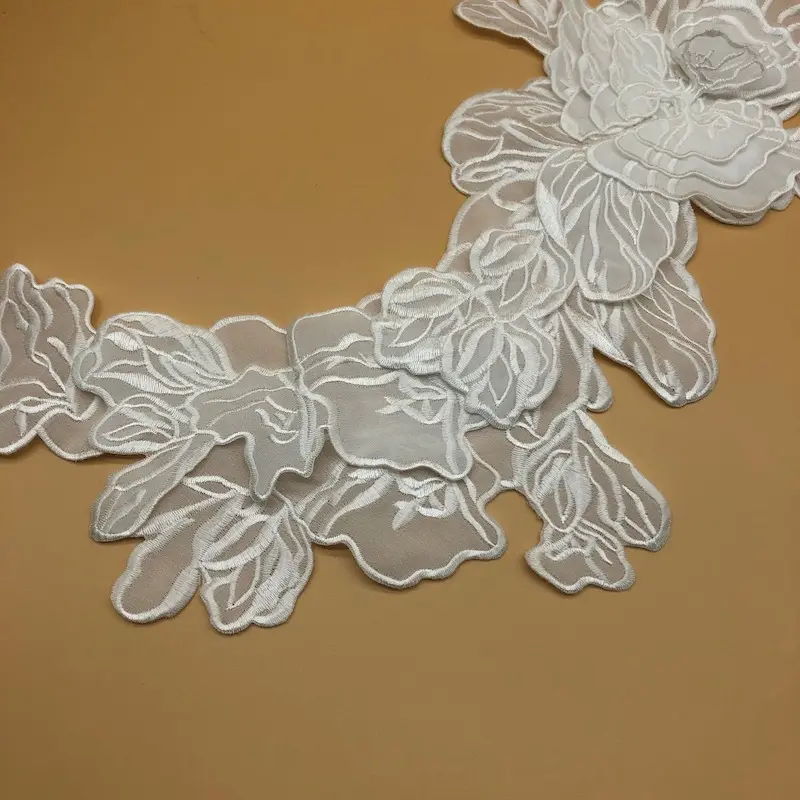 1Pc Embroidered Flowers Lace Patch DIY Wedding Decoration Applique Craft Accessories 33*10.5cm