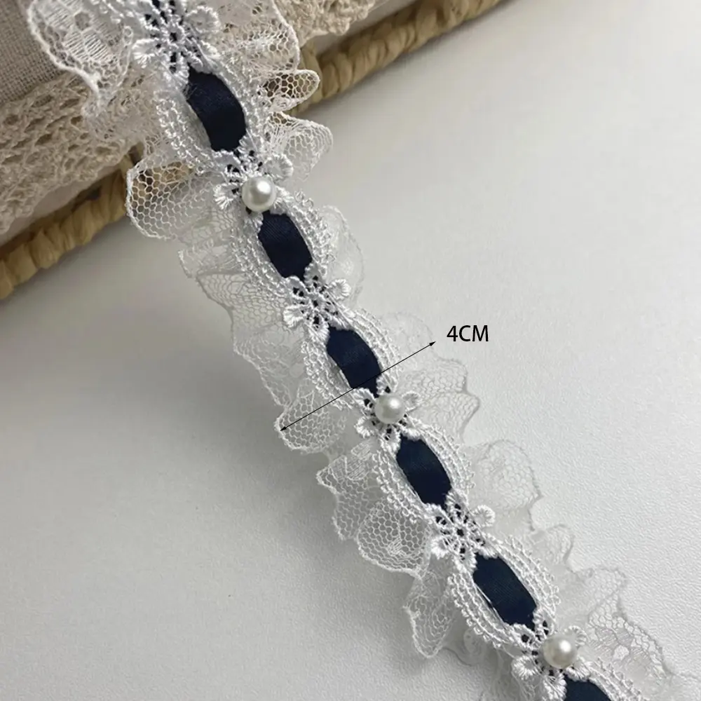 1Yard Bead Flower Embroidery Lace Fabric Trim DIY Clothing Wedding Home Bags Headwear Decoration Handmade Sewing Crafts Supplies