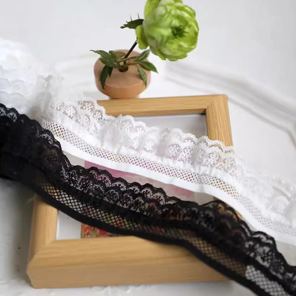 1Yard Black White Ruffle Wave  Embroidery Lace Fabric Trim Clothing Dress Bags Wedding Home Decoration Handmade Sewing Crafts