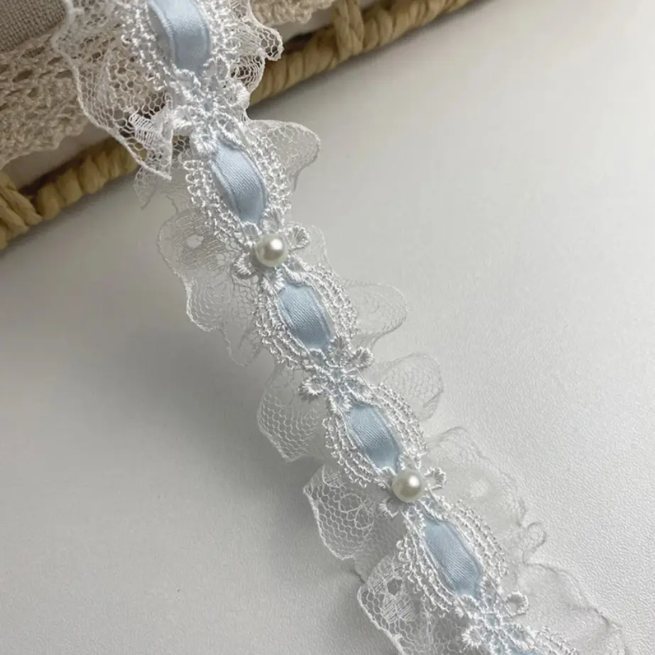 1Yard Bead Flower Embroidery Lace Fabric Trim DIY Clothing Wedding Home Bags Headwear Decoration Handmade Sewing Crafts Supplies