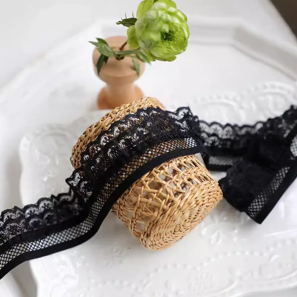 1Yard Black White Ruffle Wave  Embroidery Lace Fabric Trim Clothing Dress Bags Wedding Home Decoration Handmade Sewing Crafts