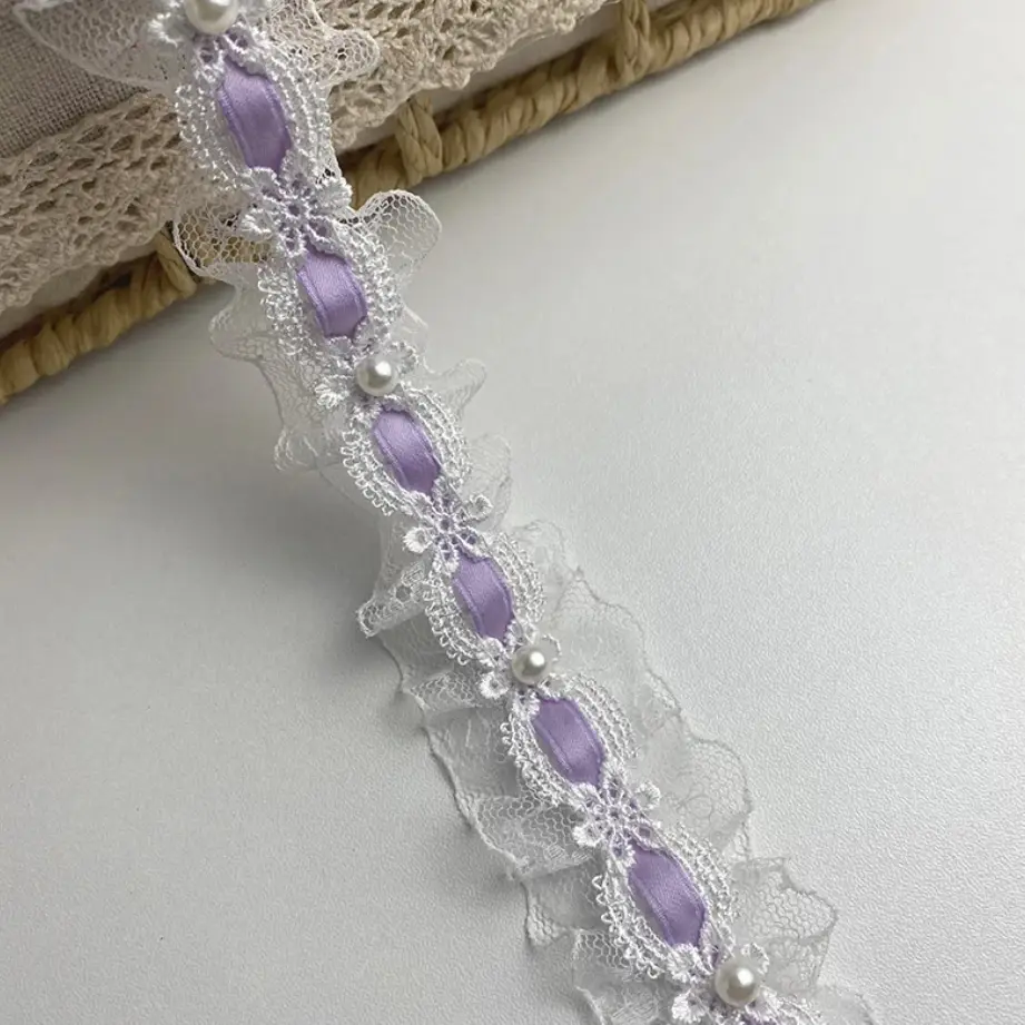 1Yard Bead Flower Embroidery Lace Fabric Trim DIY Clothing Wedding Home Bags Headwear Decoration Handmade Sewing Crafts Supplies