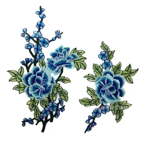 1 Pair Blue Flower Lace Fabric Embroidered Gown Appliques Collar Tulle Mesh Sew Patch For Wedding Dress Decoration