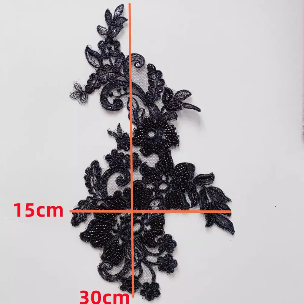 1 Pair Black White Flower Embroidery Patches Fabric For Evening Dress Accessories Sewing Patch Handmade Applique Repair Crafts