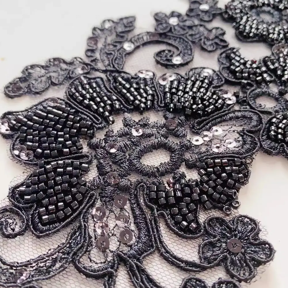 1 Pair Black White Flower Embroidery Patches Fabric For Evening Dress Accessories Sewing Patch Handmade Applique Repair Crafts