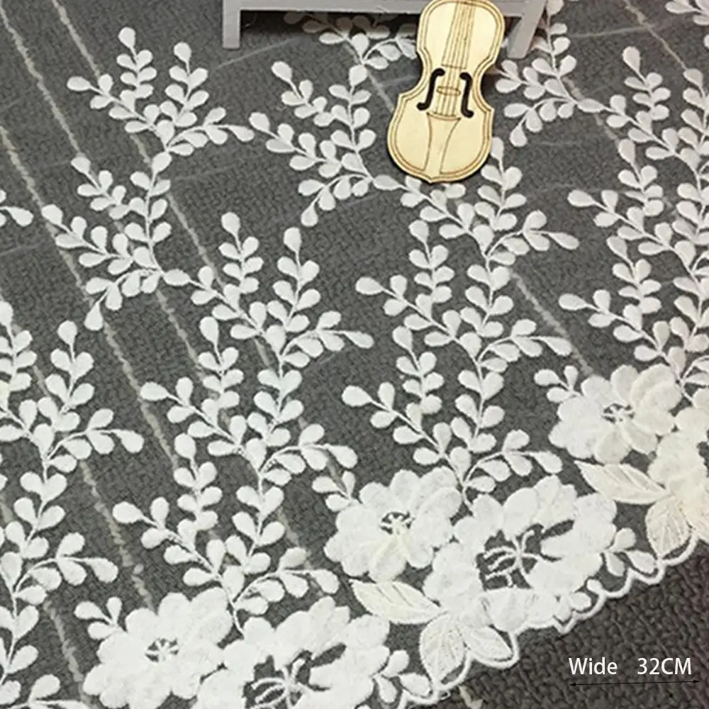 1Yard Flower Embroidery Lace Fabric Trim DIY Clothing Wedding Home Curtain Decoration Handmade Sewing Crafts Supplies