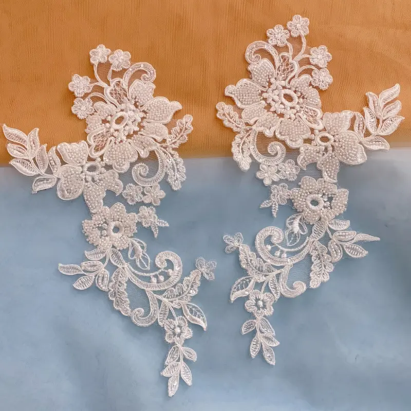 1 Pair Black White Flower Embroidery Patches Fabric For Evening Dress Accessories Sewing Patch Handmade Applique Repair Crafts