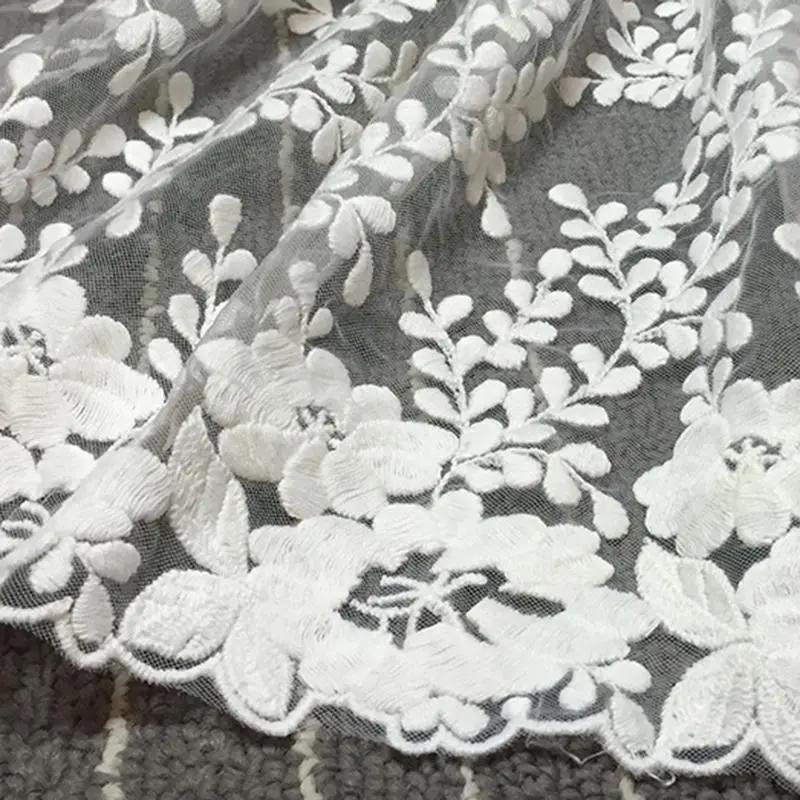 1Yard Flower Embroidery Lace Fabric Trim DIY Clothing Wedding Home Curtain Decoration Handmade Sewing Crafts Supplies