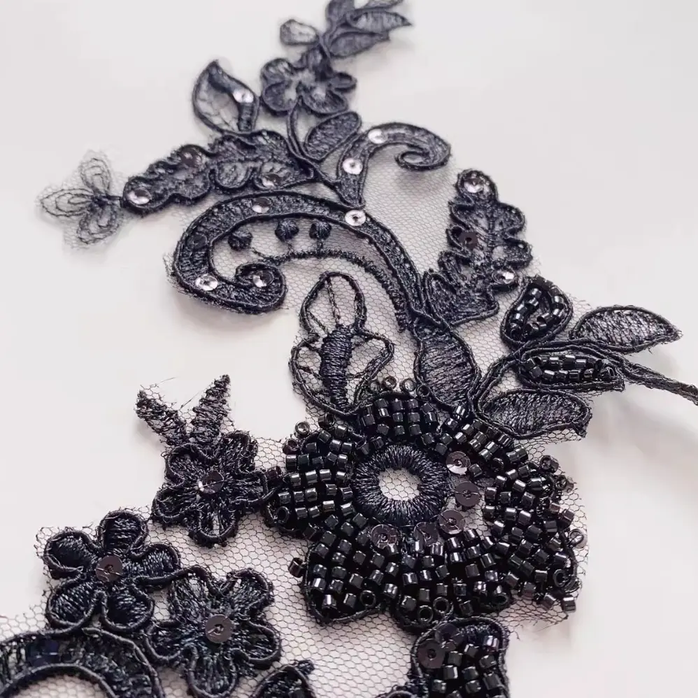 1 Pair Black White Flower Embroidery Patches Fabric For Evening Dress Accessories Sewing Patch Handmade Applique Repair Crafts