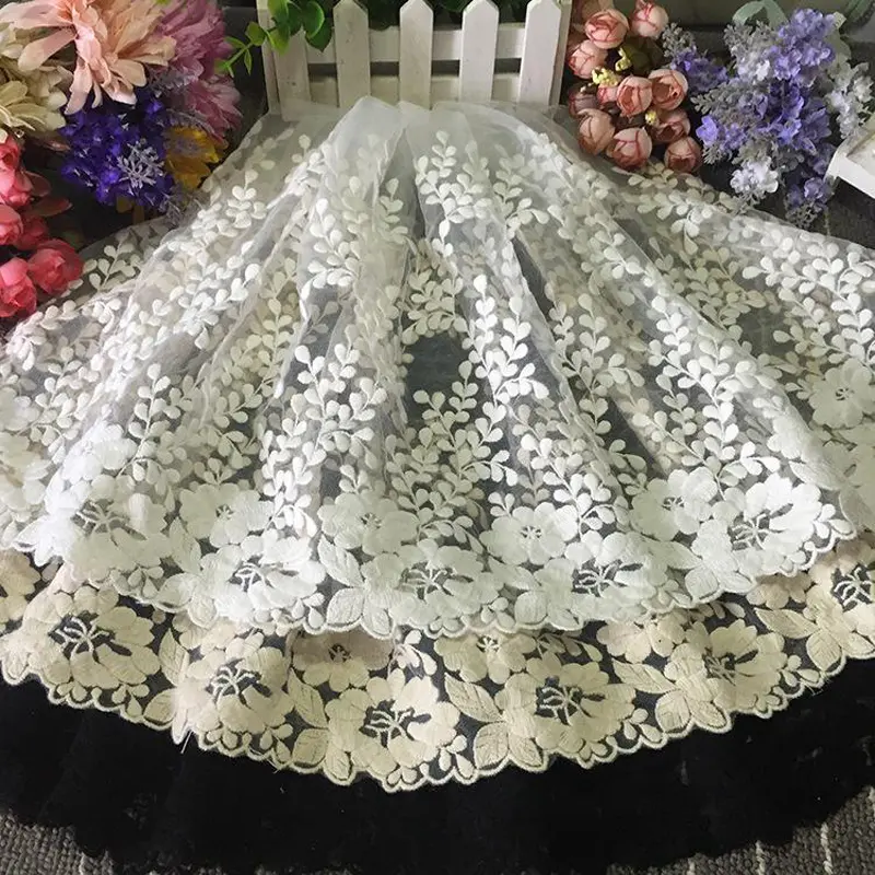 1Yard Flower Embroidery Lace Fabric Trim DIY Clothing Wedding Home Curtain Decoration Handmade Sewing Crafts Supplies