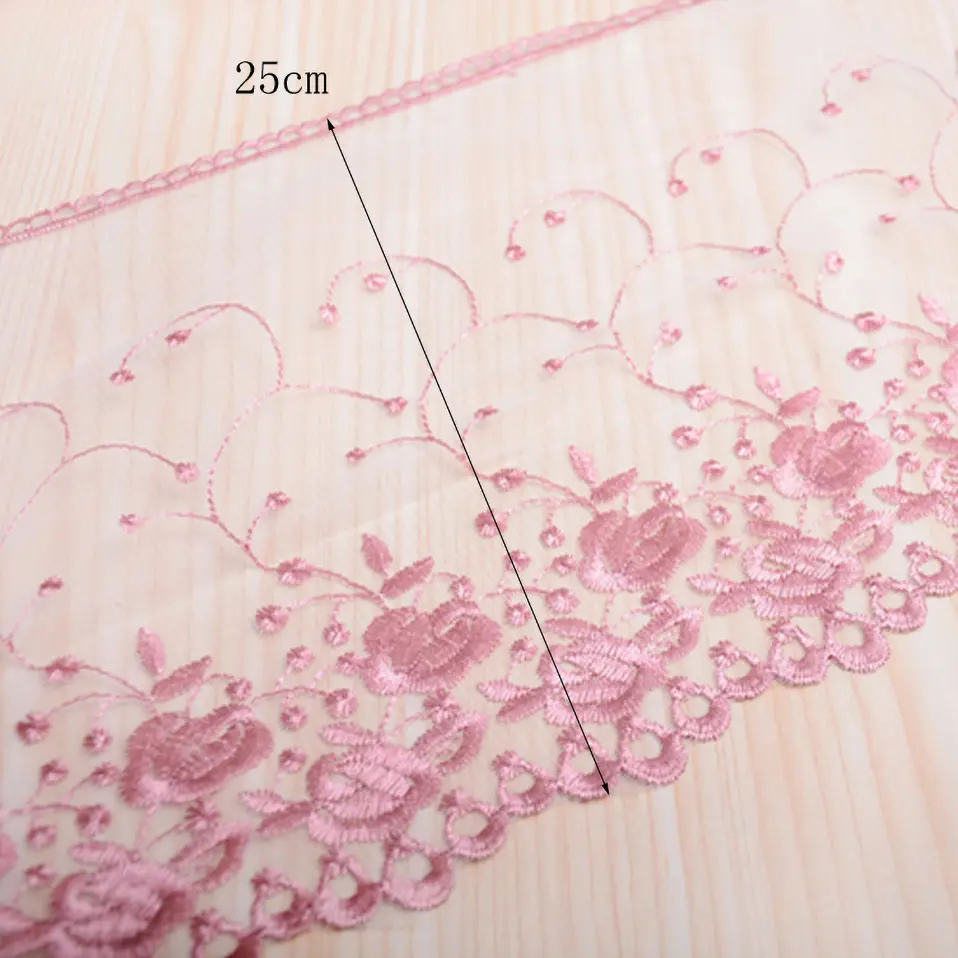 1 Yard Colorful Flower Border Embroidered Lace Fabric DIY Women's Dress Clothing Lace 25CM Wide