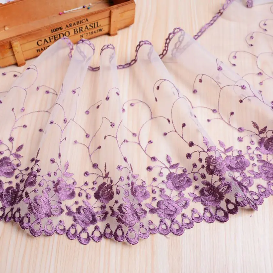 1 Yard Colorful Flower Border Embroidered Lace Fabric DIY Women's Dress Clothing Lace 25CM Wide