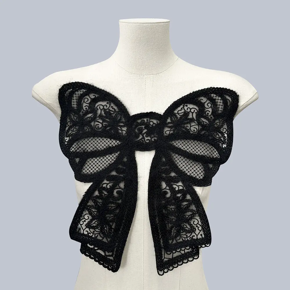 1Pc Black White Embroidered Patches Butterfly Hair Imitation Woven Bow Clothing Women's Bags Accessories Sewing Patch Crafts