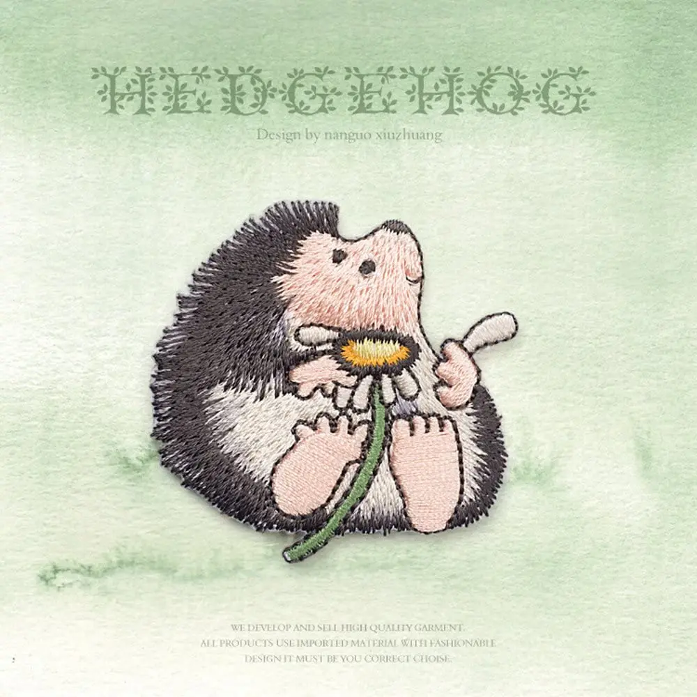 1Pair Hedgehog Embroidered Iron On Patches Applique Repair 4.8*4.2cm