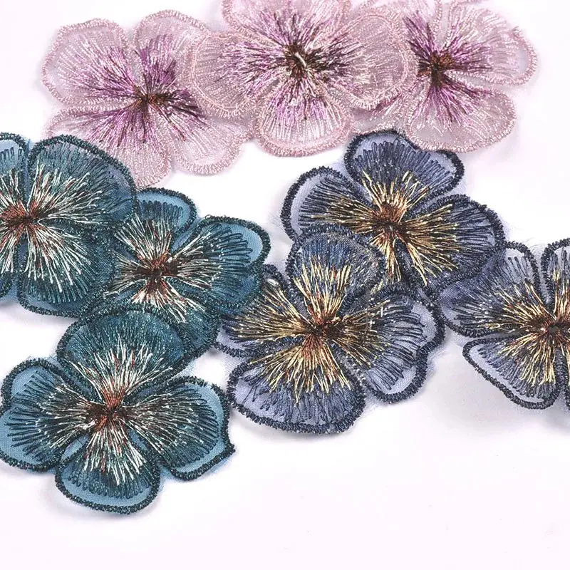 10 Pcs/bag Embroidery Four Petal Flower Patch Cloth Patch Clothing Accessories DIY Accessories