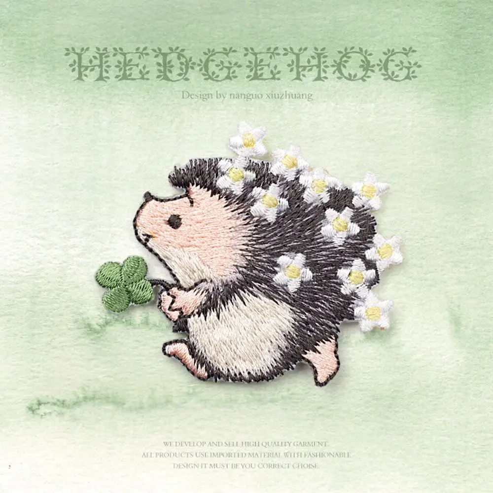 1Pair Hedgehog Embroidered Iron On Patches Applique Repair 4.8*4.2cm