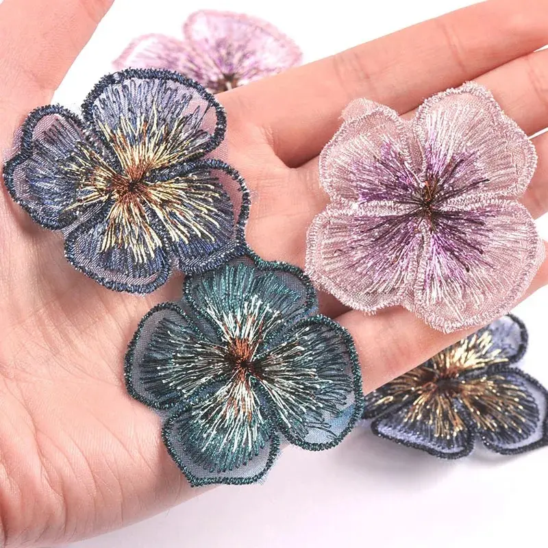 10 Pcs/bag Embroidery Four Petal Flower Patch Cloth Patch Clothing Accessories DIY Accessories